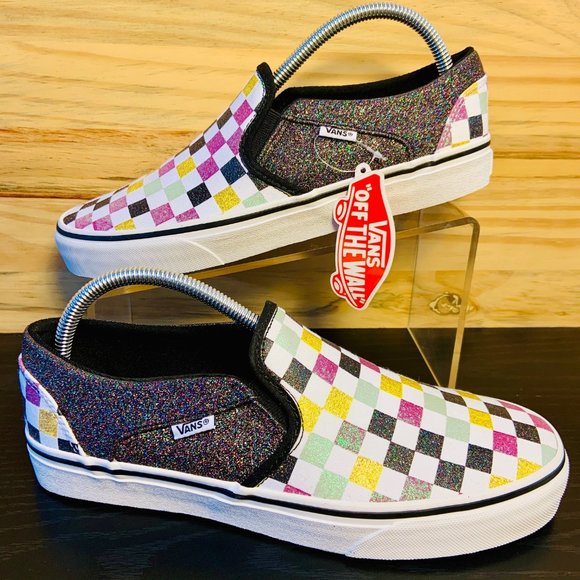 vans asher glitter checkerboard